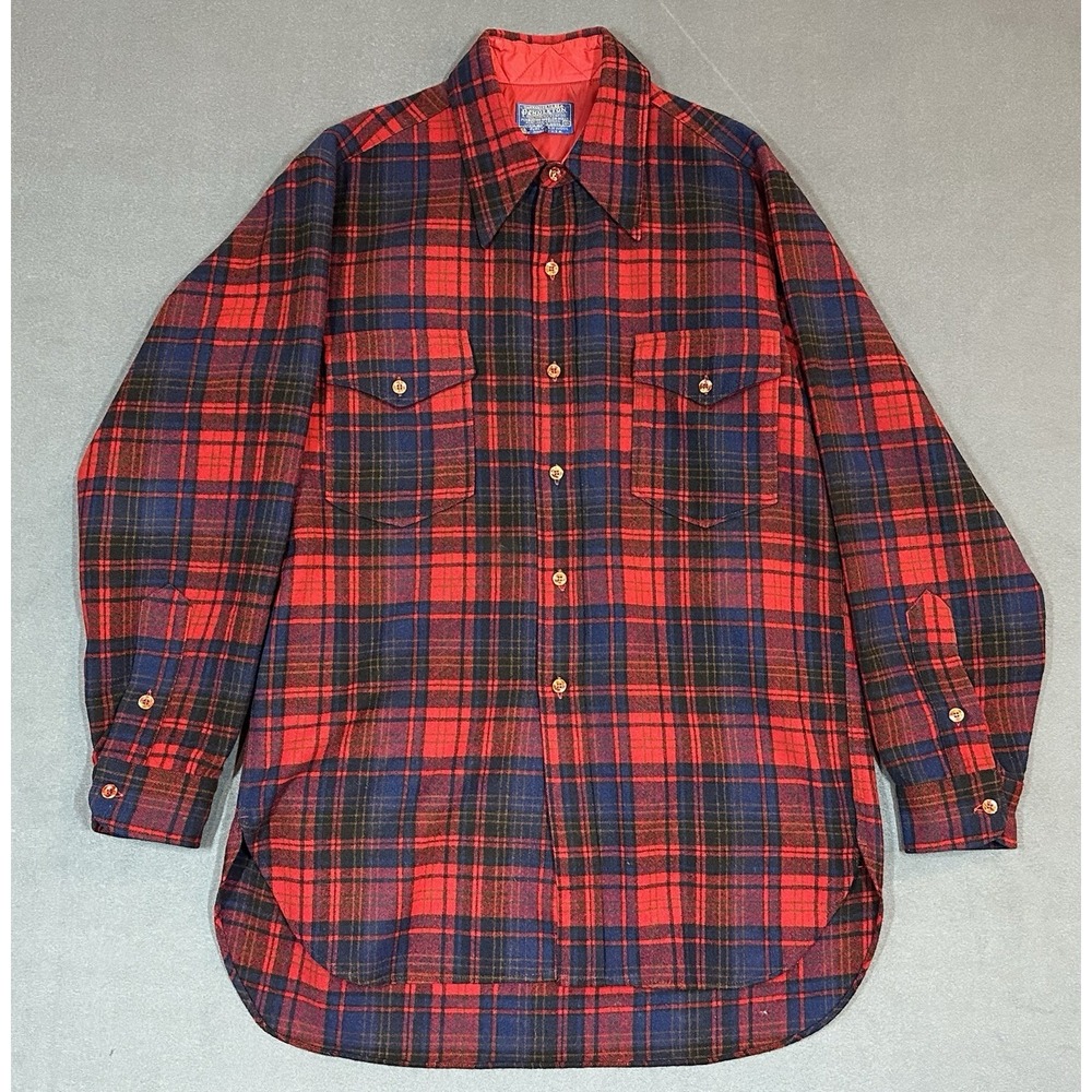 Vintage Pendleton Flannel 100% Pure Virgin Wool Mens Plaid Made in USA Size L